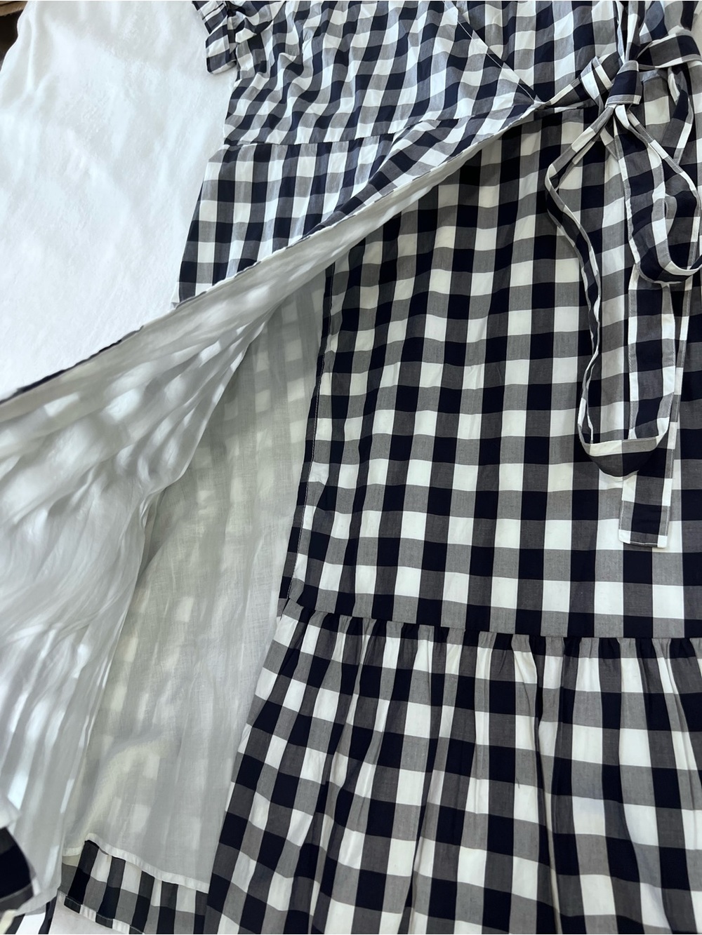 GAP Navy and White Gingham Wrap Midi Dress - Picture 6 of 9